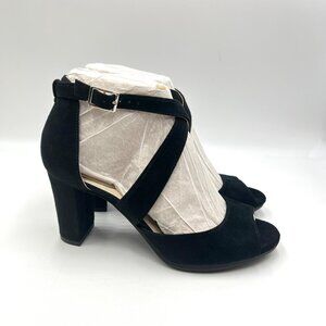 Lifestride‎ Womens Size 7 Allison Black Microsuede Peep Toe Heels Shoes